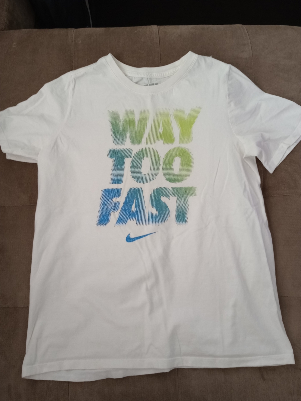 Kids Size - White Nike Shirt W/Blue And Green Graphic
